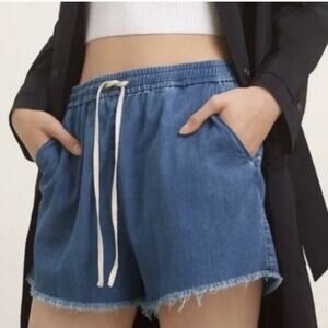 Aritzia Wilfred Free | Denim Chambray Frayed Hem Shorts Size Small